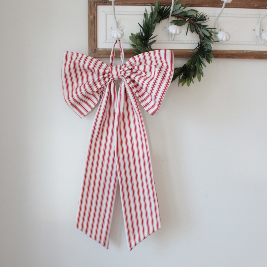 Christmas Bow/ wreath bow red ticking stripe
