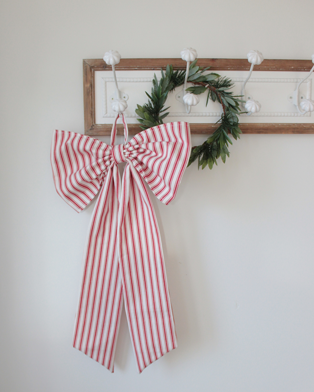 Christmas Bow/ wreath bow red ticking stripe