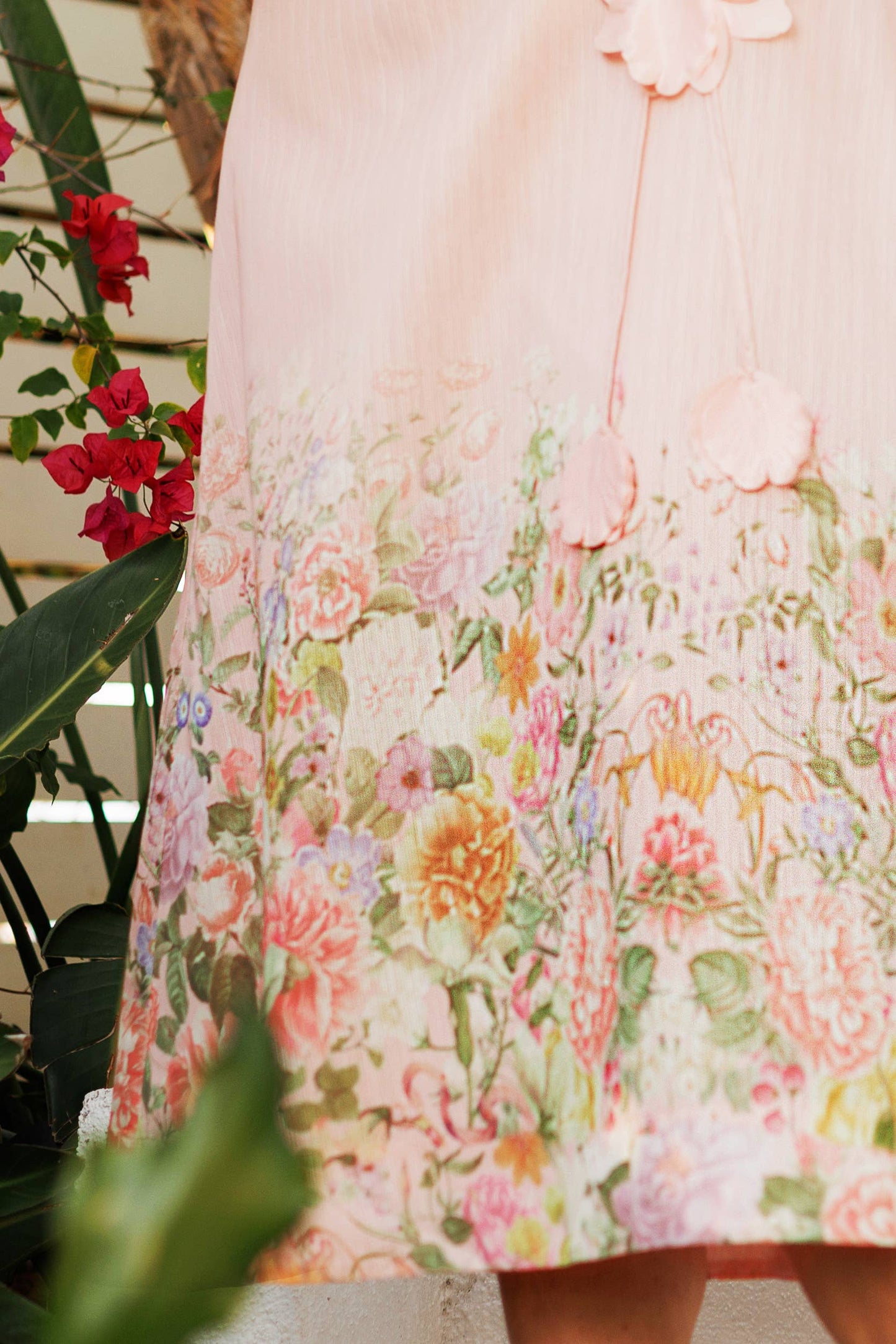 3D Floral High Neck Short sleeve Midi Dress