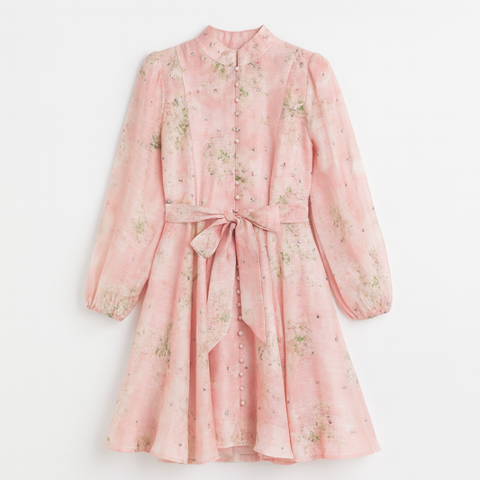 Floral Print Embellished A-Line Dress