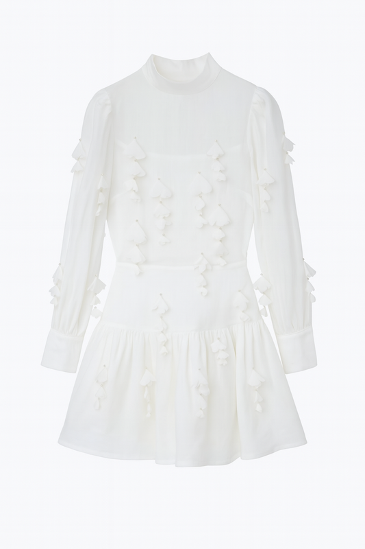 Mock Neck Floral Trim Blouse