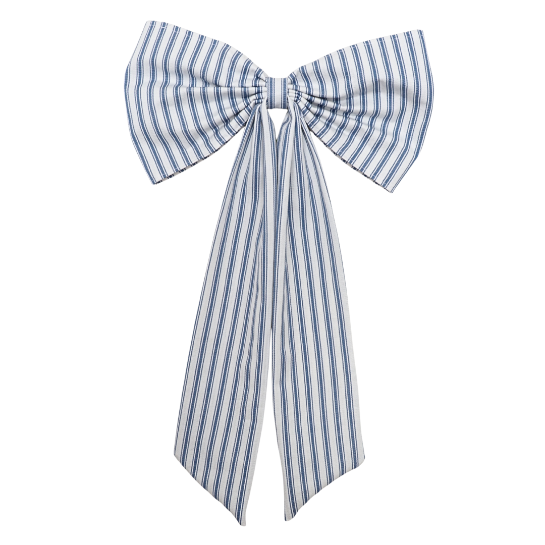 Christmas Bow/ Wreath Bow Blue Ticking stripe
