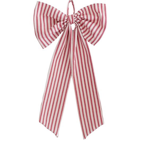 Christmas Bow/ wreath bow red ticking stripe