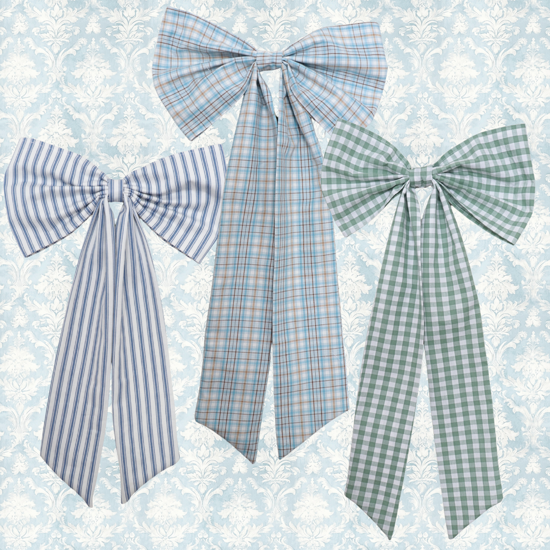 Christmas Bow/ Wreath Bow Blue Ticking stripe