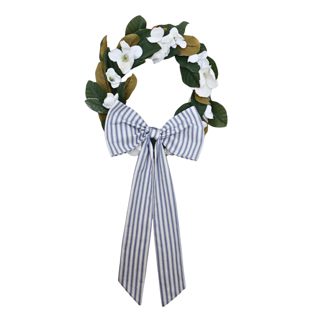 Christmas Bow/ Wreath Bow Blue Ticking stripe