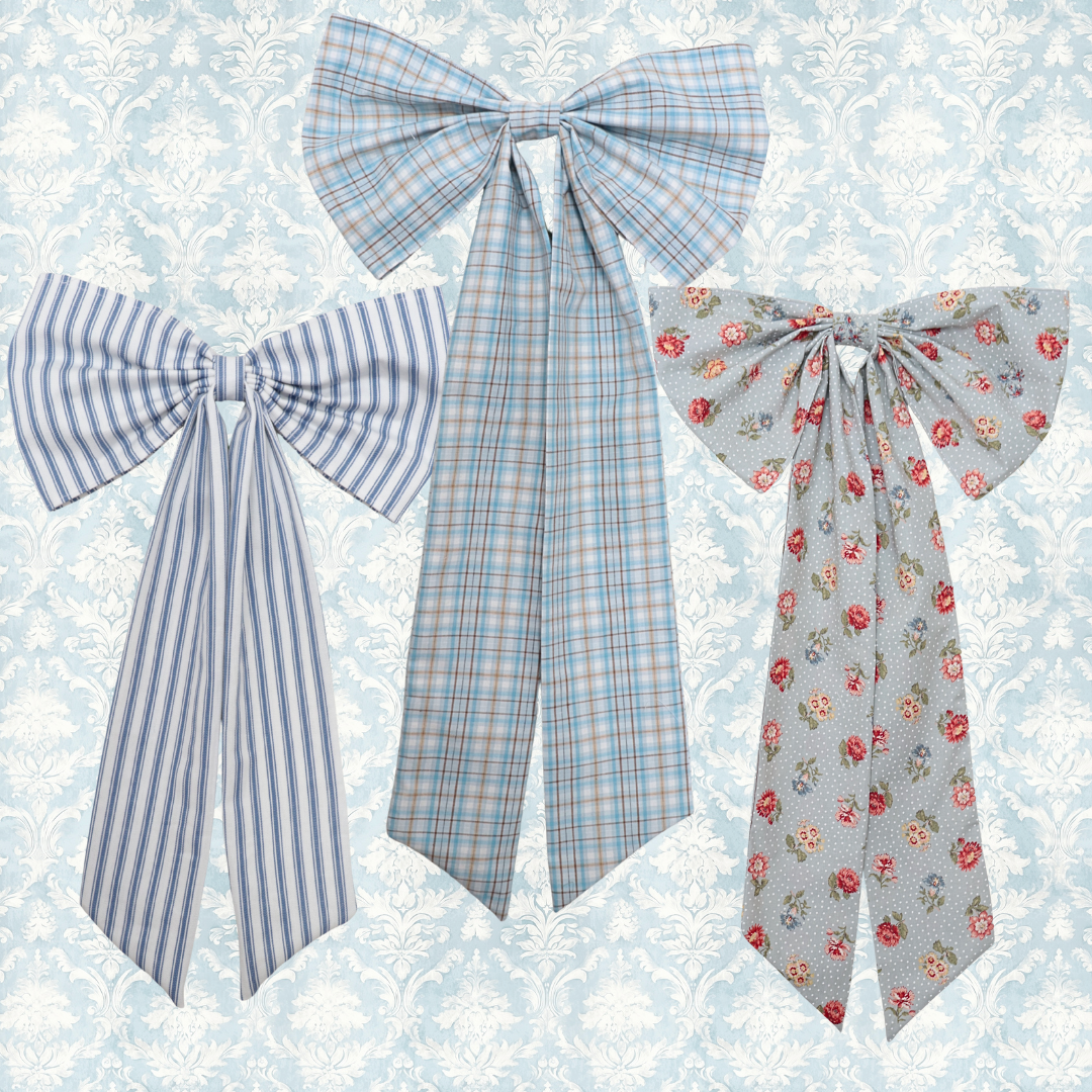 Christmas Bow/ Wreath Bow Blue Ticking stripe