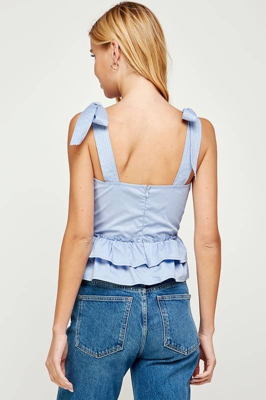 Poplin Ruffle Sleeveless Top