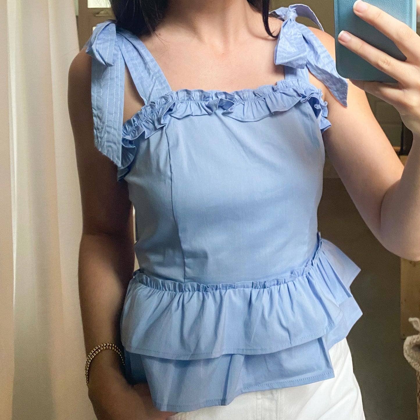 Poplin Ruffle Sleeveless Top