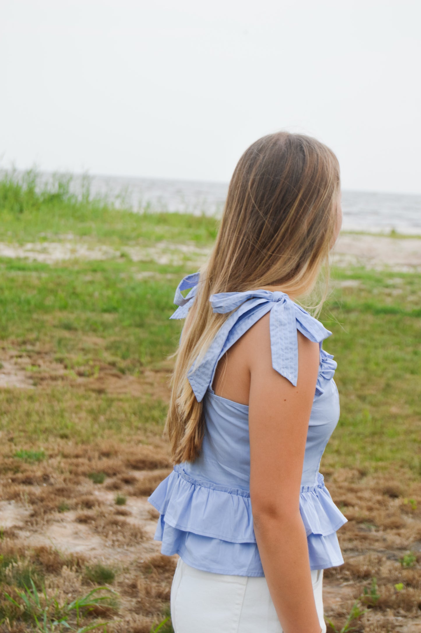 Poplin Ruffle Sleeveless Top