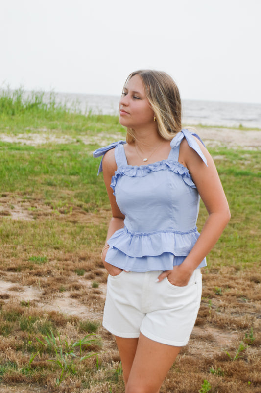 Poplin Ruffle Sleeveless Top