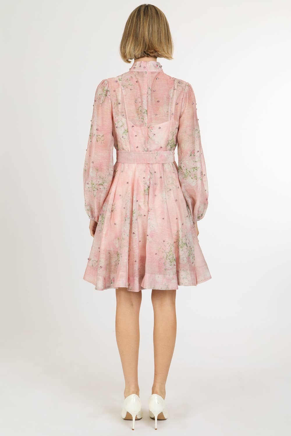 Floral Print Embellished A-Line Dress