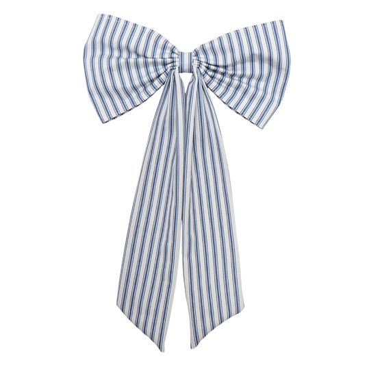 Christmas Bow/ Wreath Bow Blue Ticking stripe