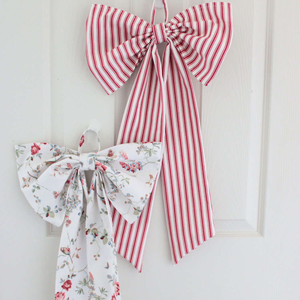 Christmas Bow/ wreath bow red ticking stripe