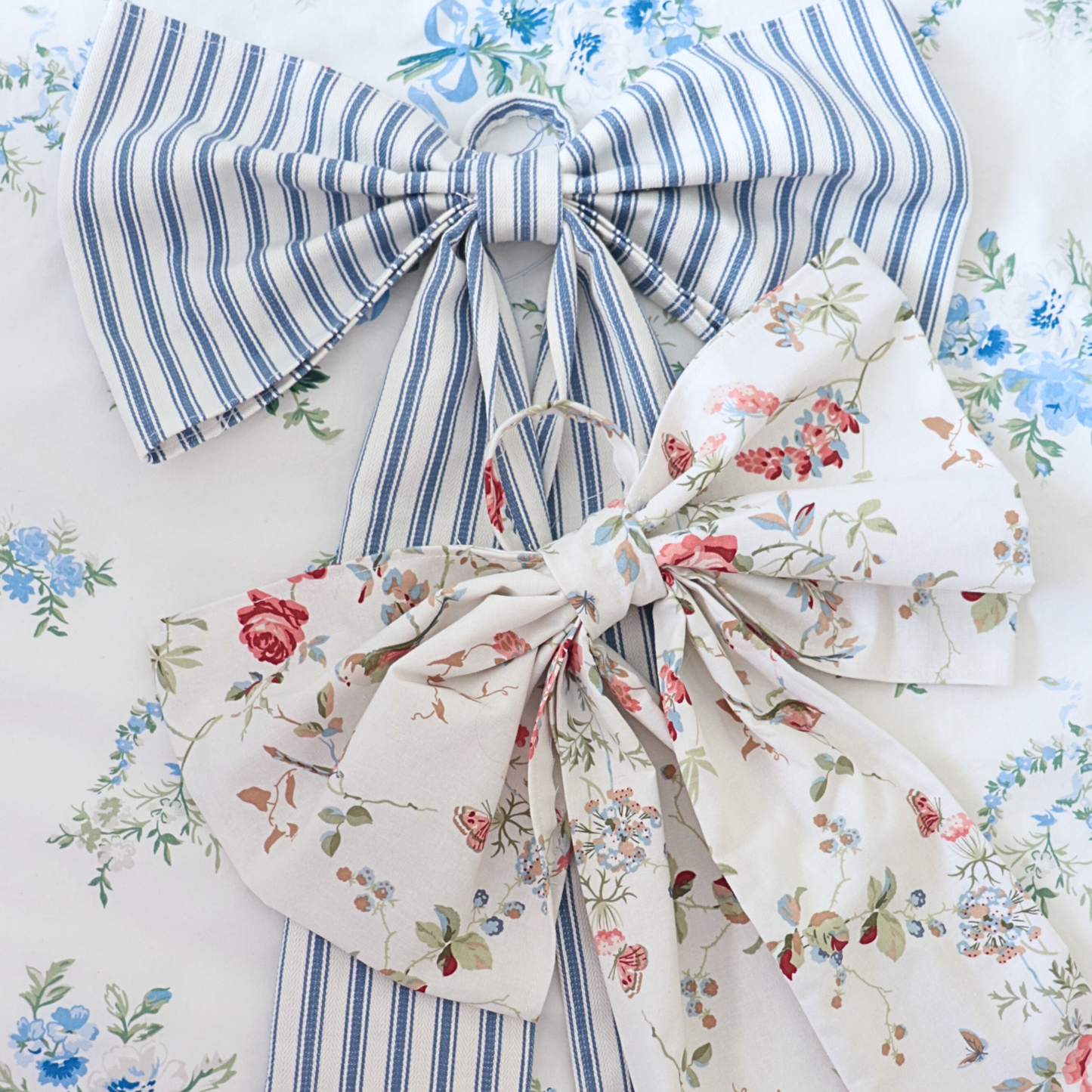 Christmas Bow/ Wreath Bow Blue Ticking stripe